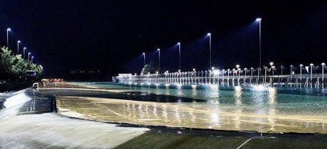 The wave machine and surrounding lake was lit up on Saturday evening for the first ever nighttime surfing in the facilities history.